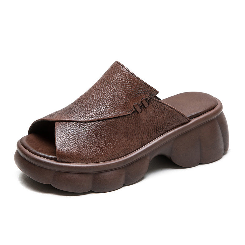 Women Minimalist Casual Leather Platform Slides Sandals-RAIIFY