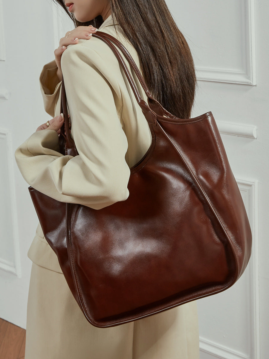 Women’s Vintage Soft Leather Shoulder Tote Bag-RAIIFY