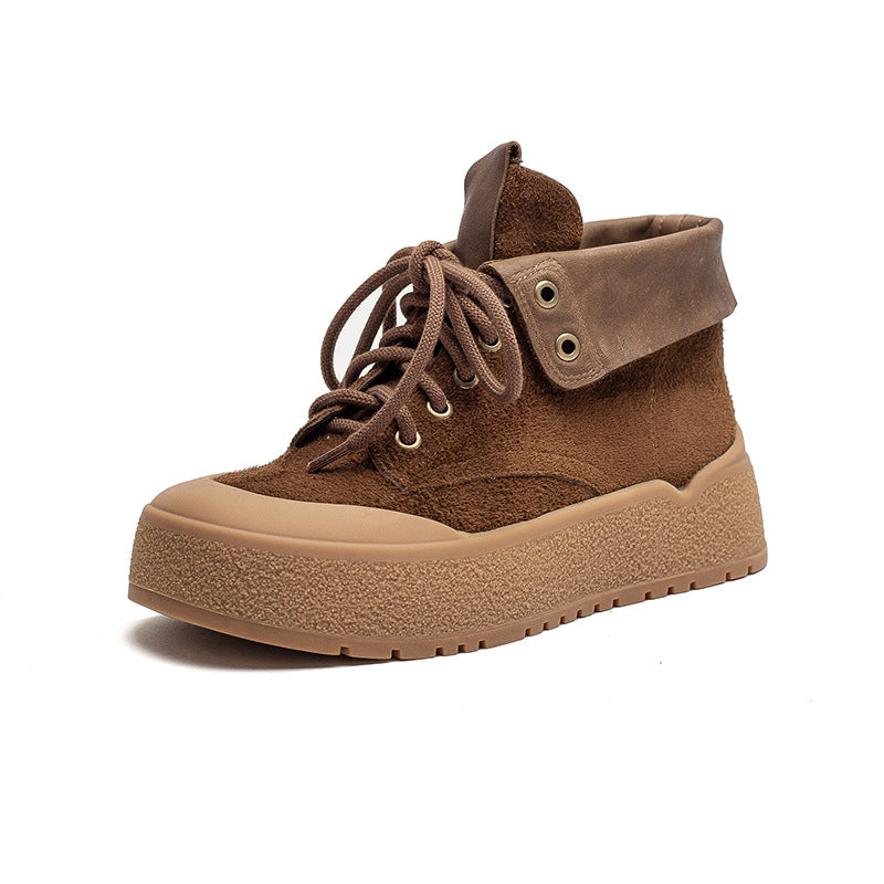 Women's Plain Soft Leather Flat Casual Ankle Boots-RAIIFY