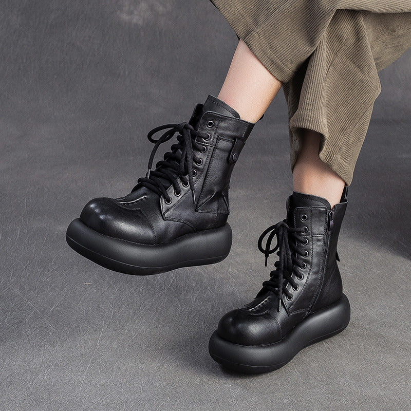Women's Retro Leather Casual Platform Boots-RAIIFY