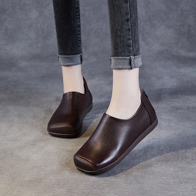Women Retro Back Zipper Closure Soft Leather Shoes-RAIIFY