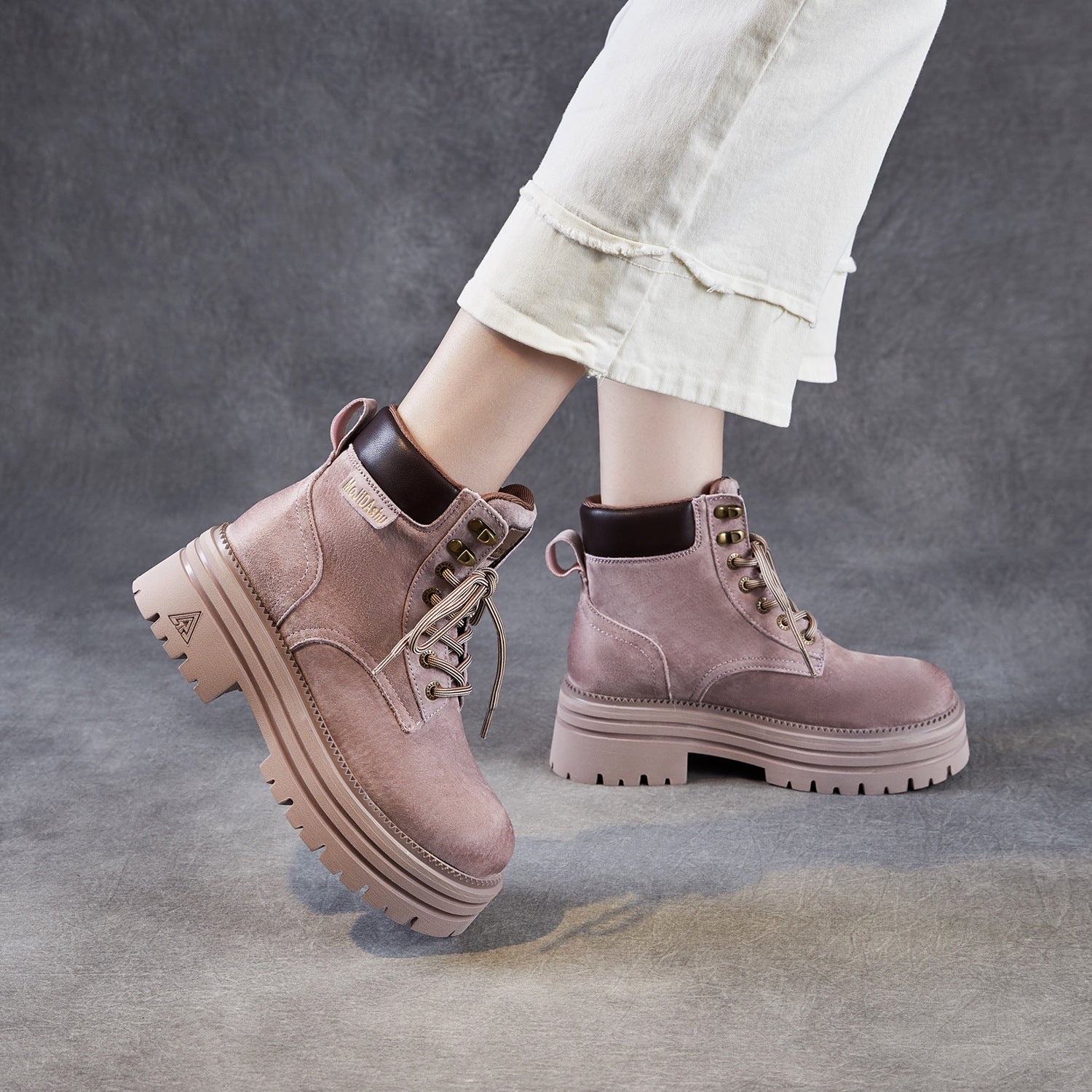 Women's Cowhide Fashion Ankle Motorcycle Boots-RAIIFY