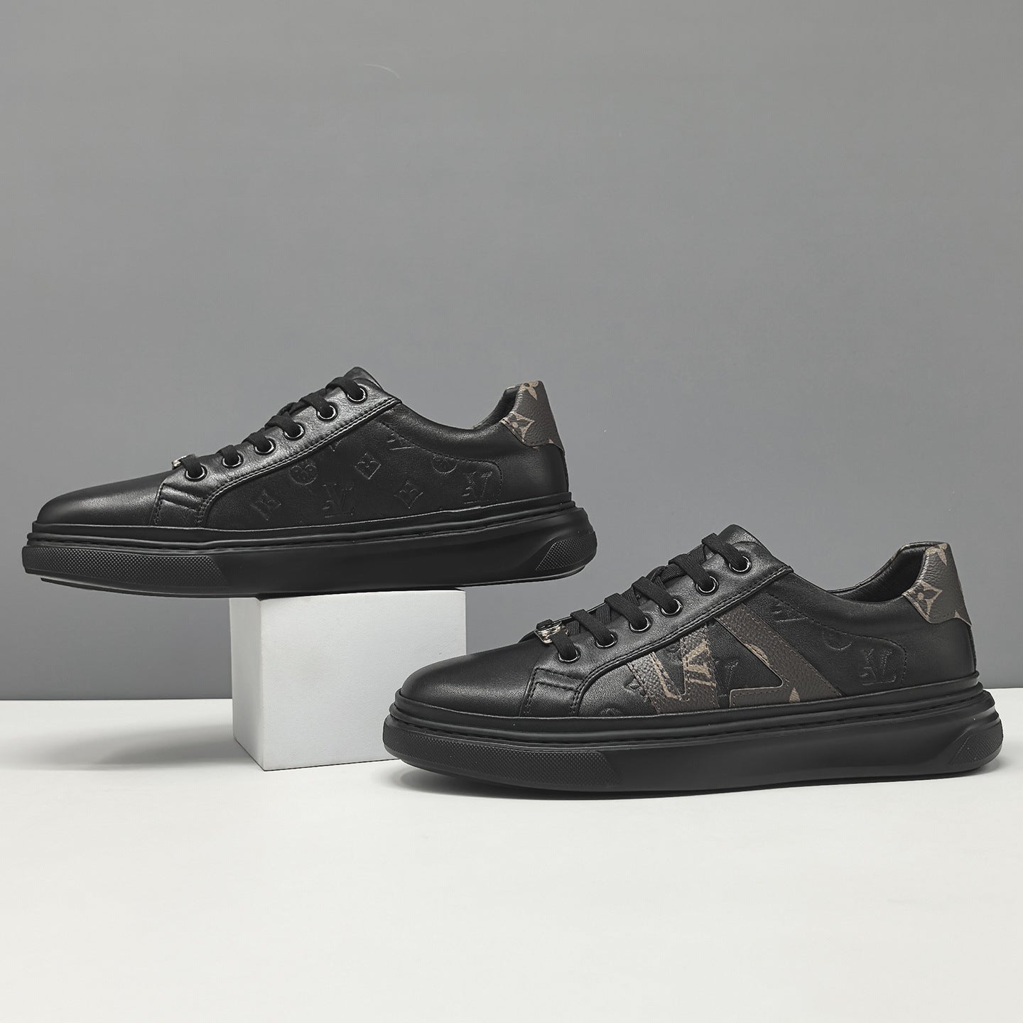 Men's Fashion Embosed Leather Flat Casual Shoes-RAIIFY