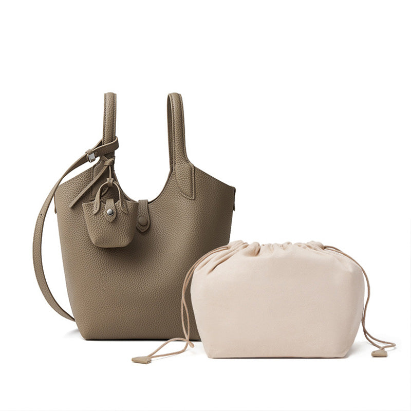 Women’s Fashion Plain Leather Bucket Bag-RAIIFY