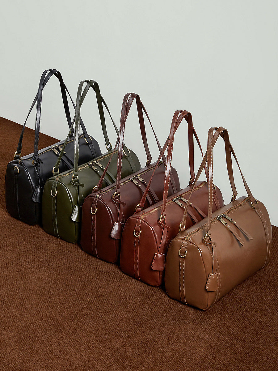 Women's Vintage Plain Leather Shoulder Bag-RAIIFY