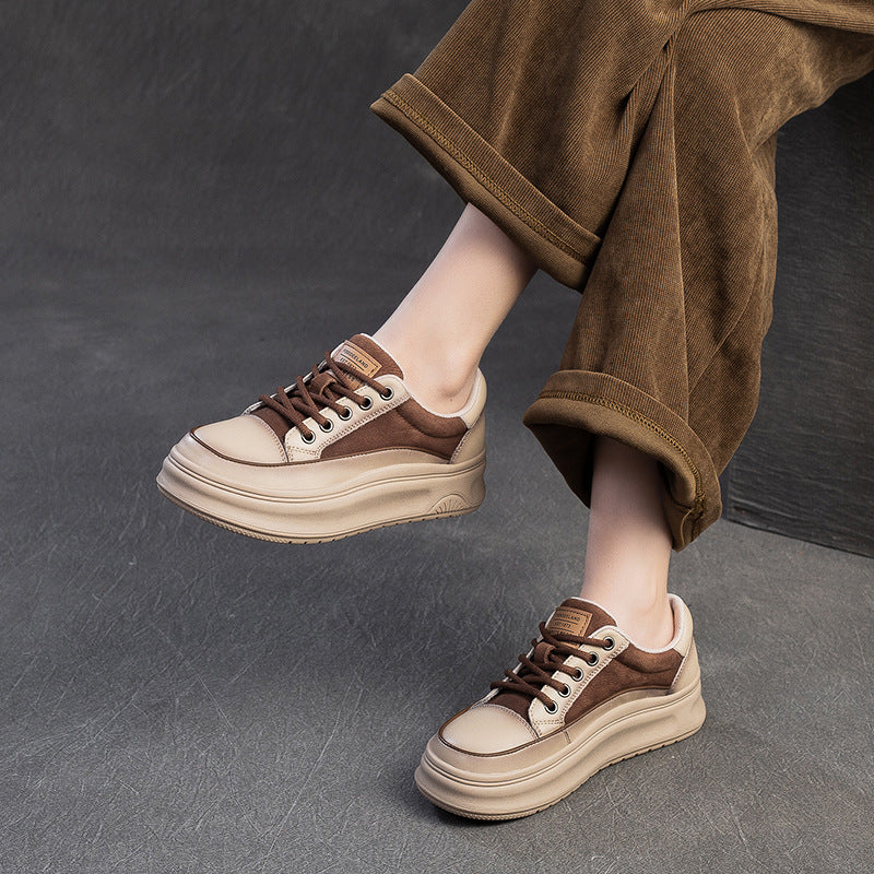 Women Genuine Leather Chunky Platform Breathable Shoes-RAIIFY