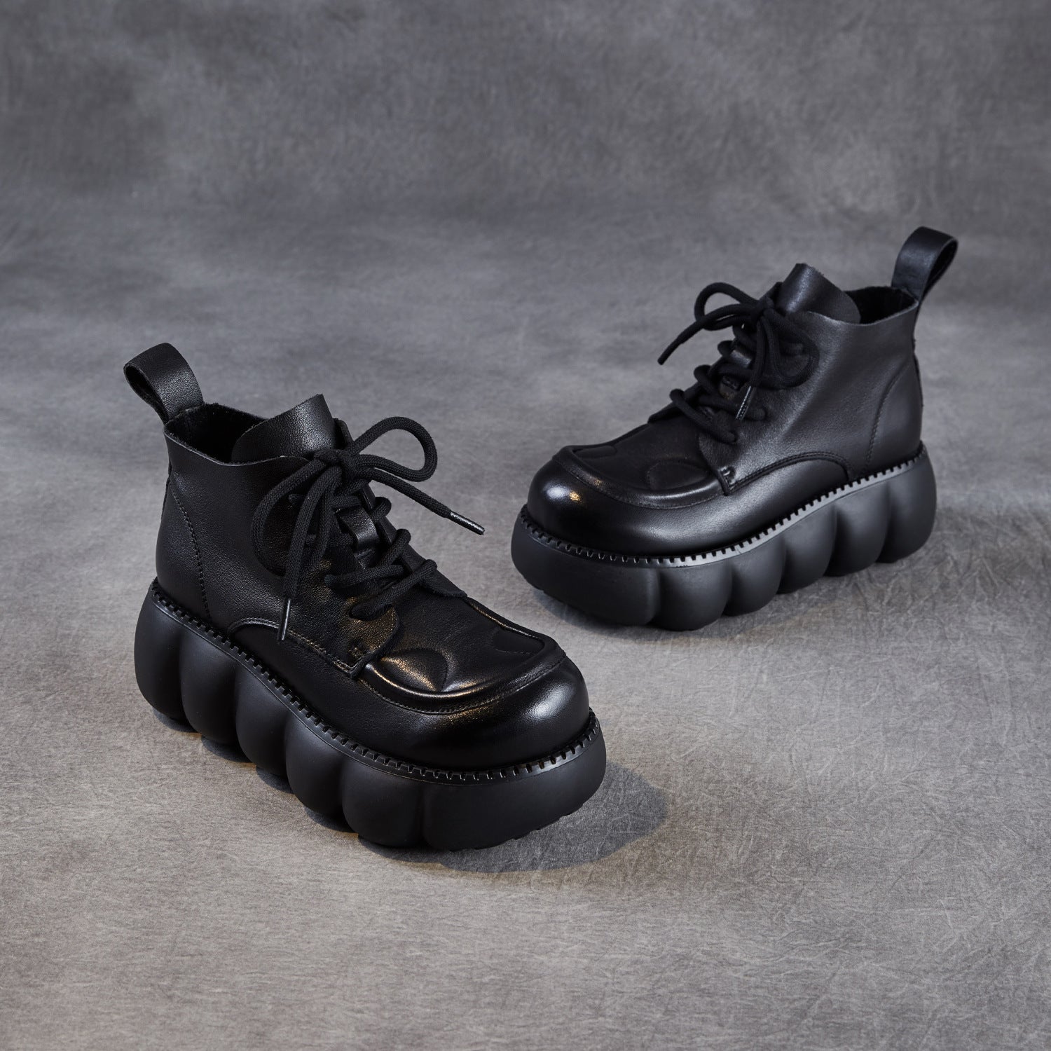 Women's Soft Leather Chunky Platform Ankle Boots-RAIIFY