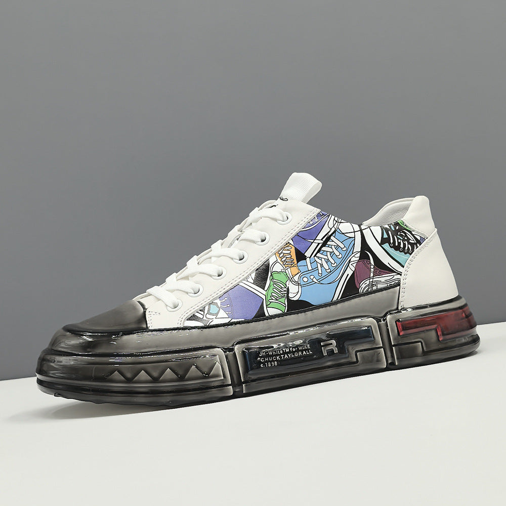 Men Stylish Pattern Leather Casual Skate Shoes-RAIIFY