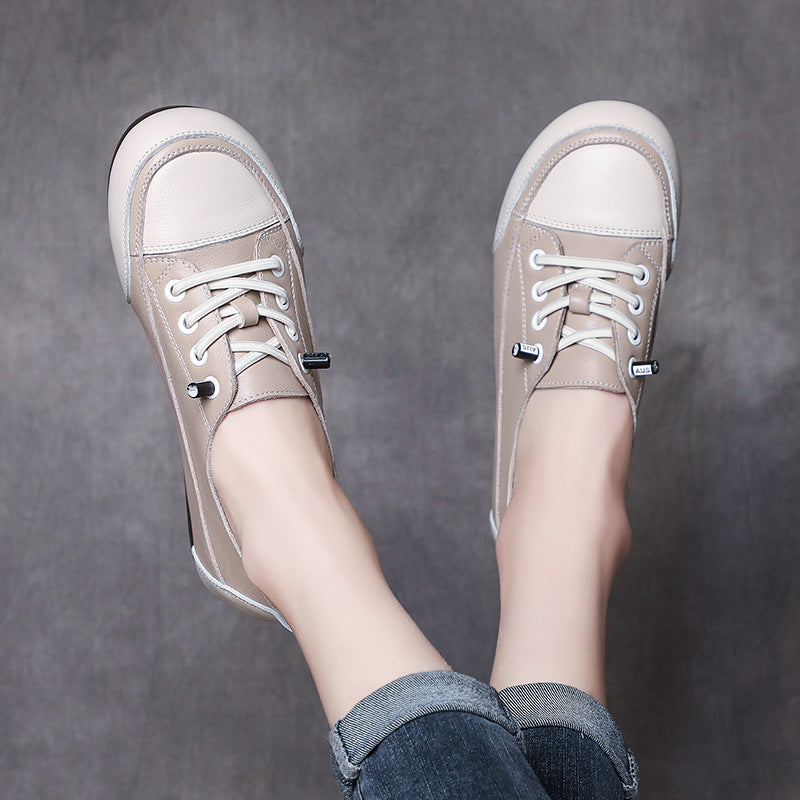 Women's Fashion Quilted Leather Low Top Flat Casual Shoes-RAIIFY
