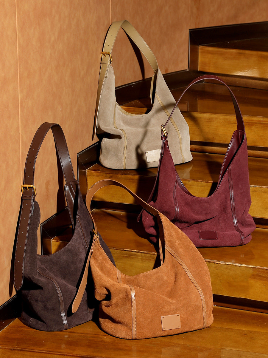 Women’s Suede Leather Retro Hobo Bag-RAIIFY