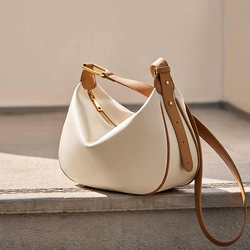 Women's Minimalist Leather Crescent Crossbody Bag-RAIIFY