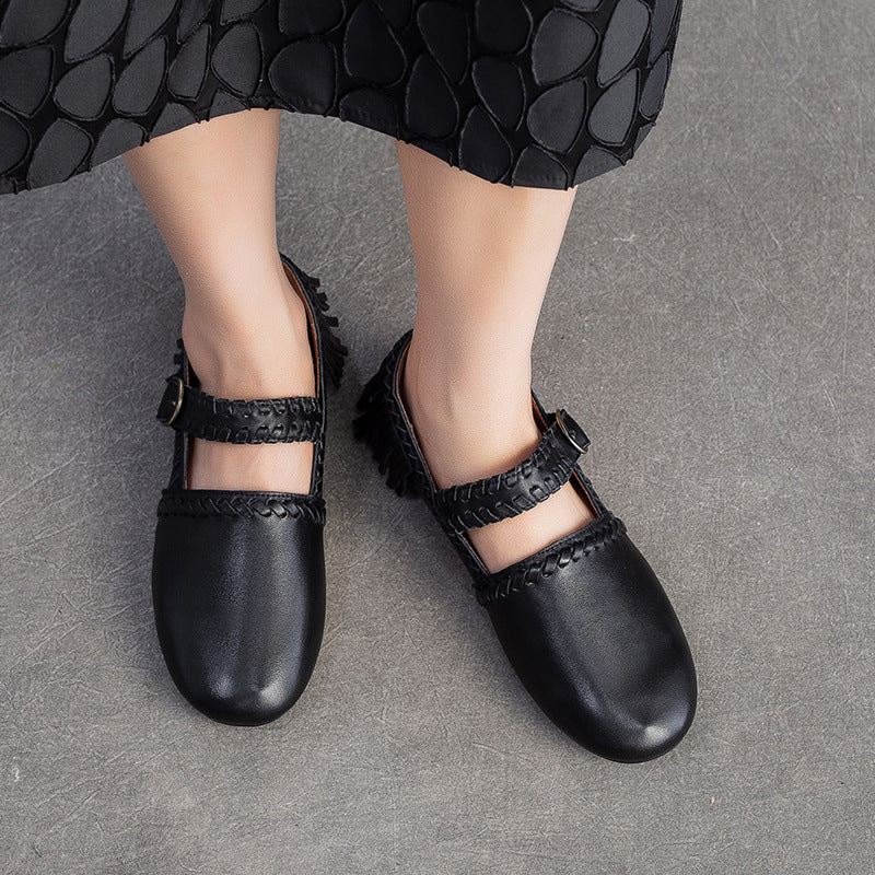 Women's Vintage Leather Tassel Soft Flats-RAIIFY