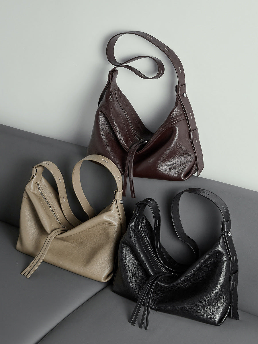 Women’s Minimalist Fashion Leather Hobo Shoulder Bag-RAIIFY