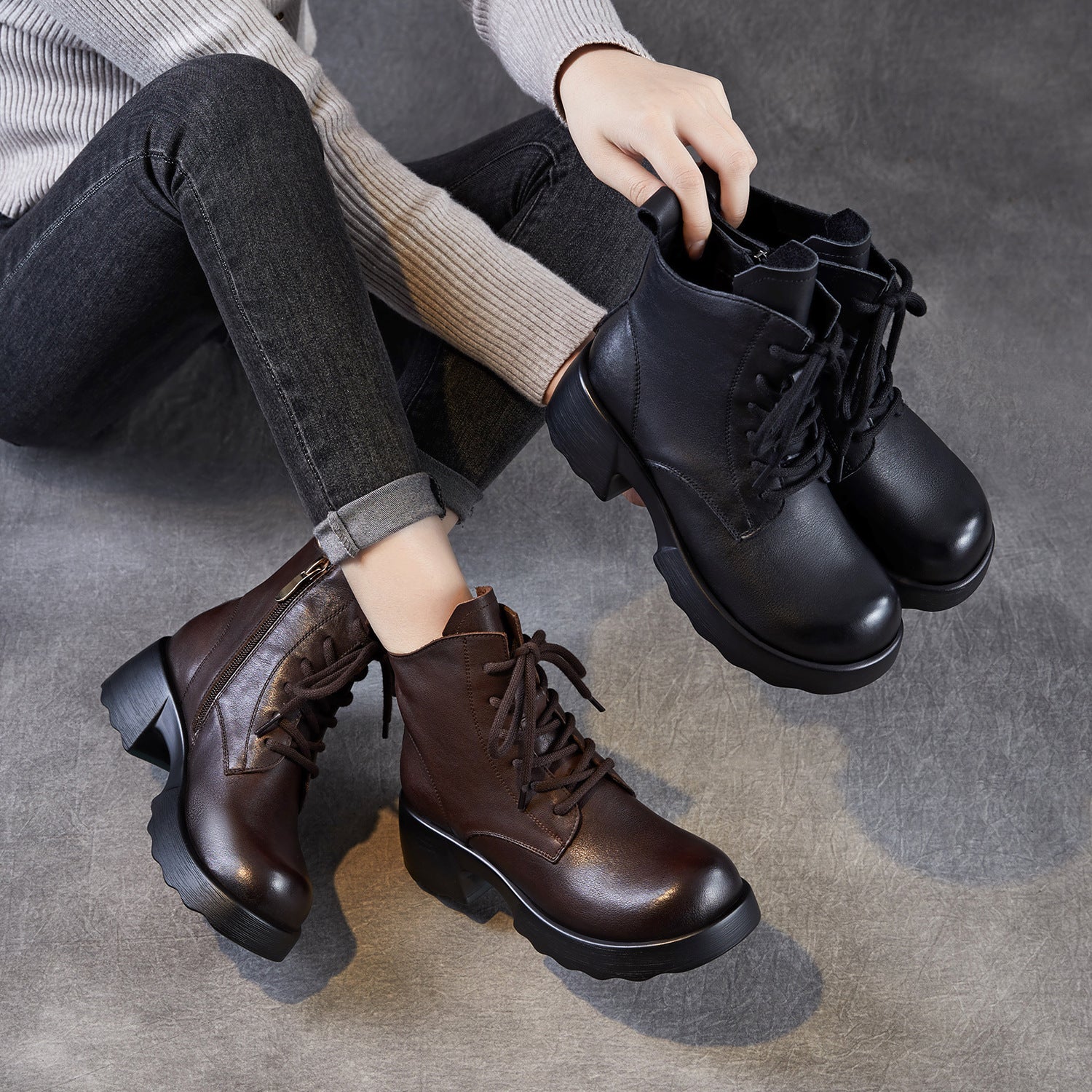 Women's Soft Breathable Leather Low Heel Ankle Boots-RAIIFY