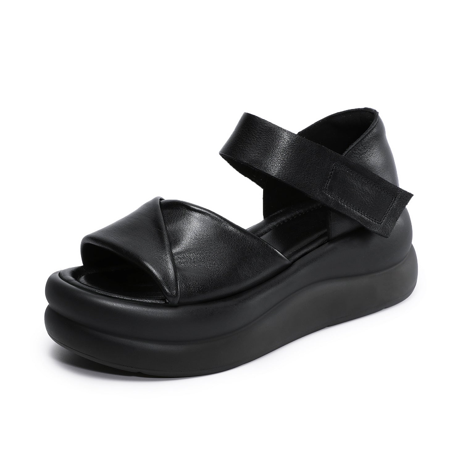 Women's Genuine Leather Retro Peep Toe Platform Roman Sandals-RAIIFY