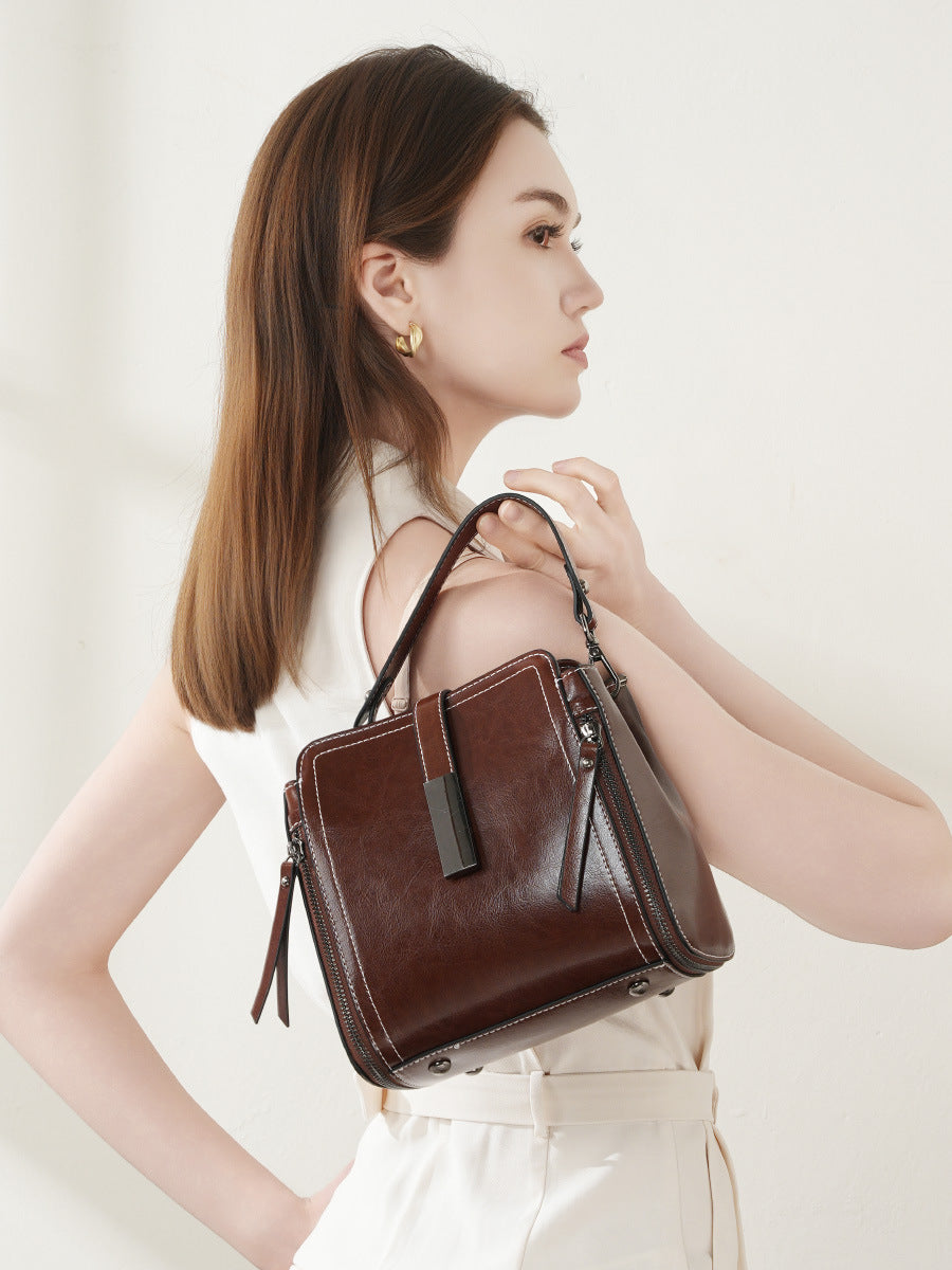 Women Vintage Leather Casual Satchel Bag-RAIIFY