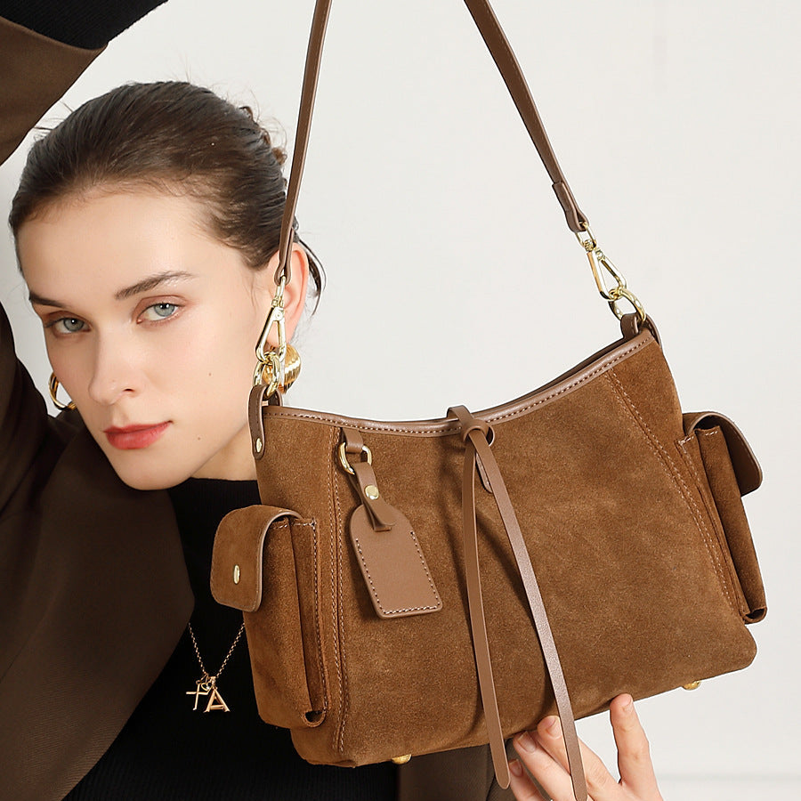 Women’s Suede Leather Retro Shoulder Bag-RAIIFY