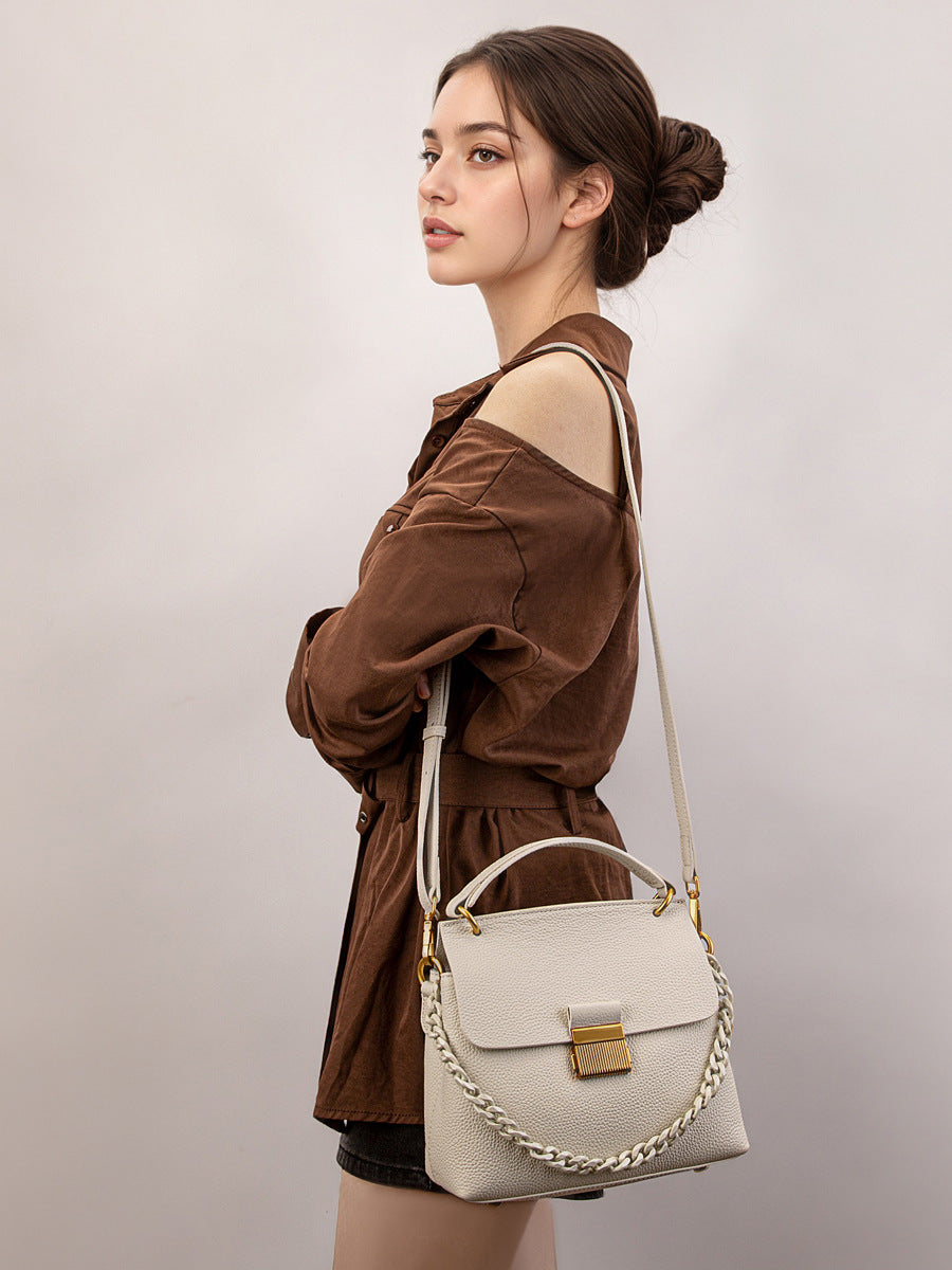 Women's Fashion Plain Leather Flap Satchel Bag-RAIIFY