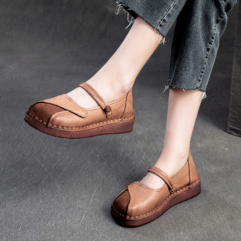Women Retro Patchwork Leather Flat Casual Shoes-RAIIFY
