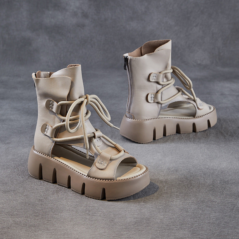 Women Fashion Cowhide Platform High-Top Sandals-RAIIFY