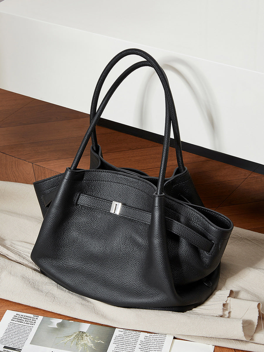 Women's Stylish Plain Cowhide Casual Shoulder Tote Bag-RAIIFY