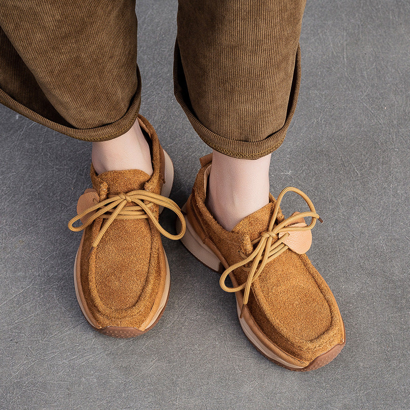 Women Genuine Leather Thick Sole Breathable Casual Lace Up Shoes-RAIIFY