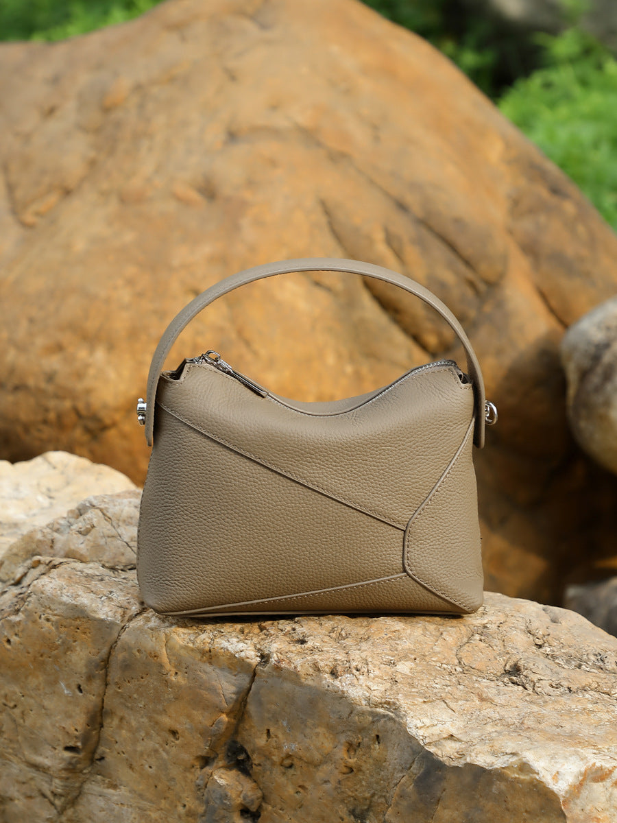 Women's Fashion Plain Leather Geometric Hobo Bag-RAIIFY