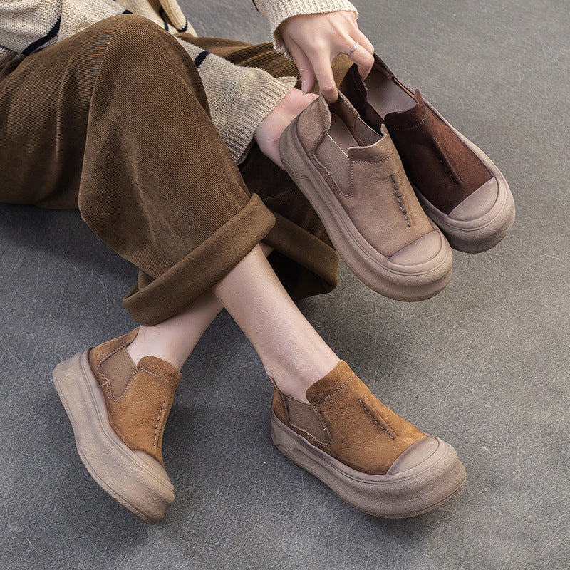 Women Minimalism Leather High Top Flat Platform Casual Shoes-RAIIFY