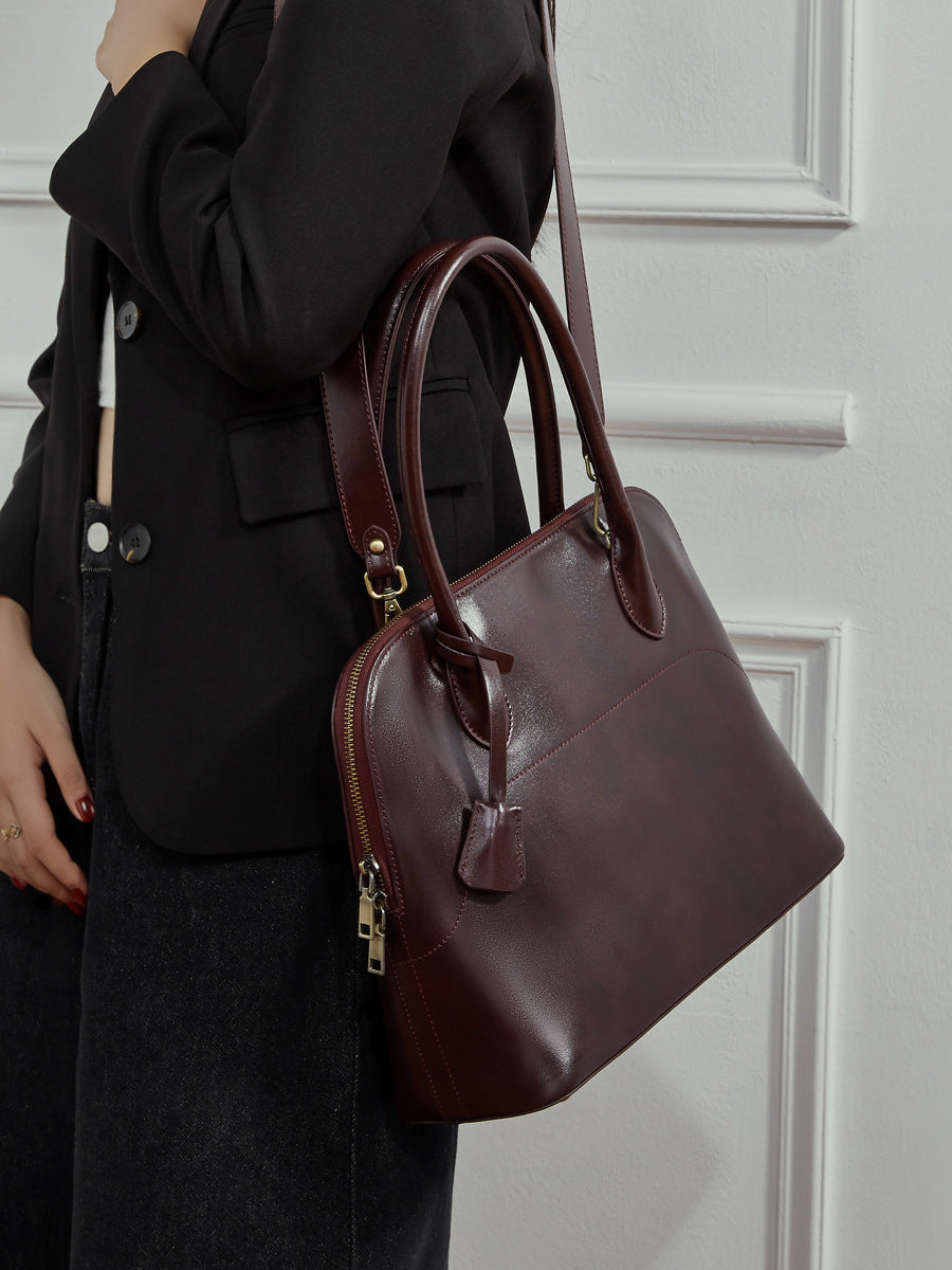 Women's Retro Plain Leather Casual Tote Bag-RAIIFY