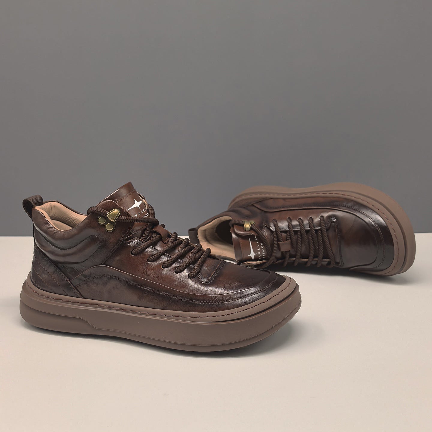 Men's Plain Quilted Leather High Top Casual Shoes-RAIIFY