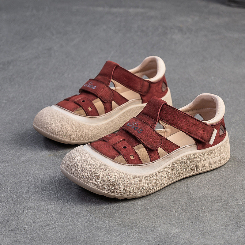 Women Summer Leather Casual Velcro Sandals-RAIIFY