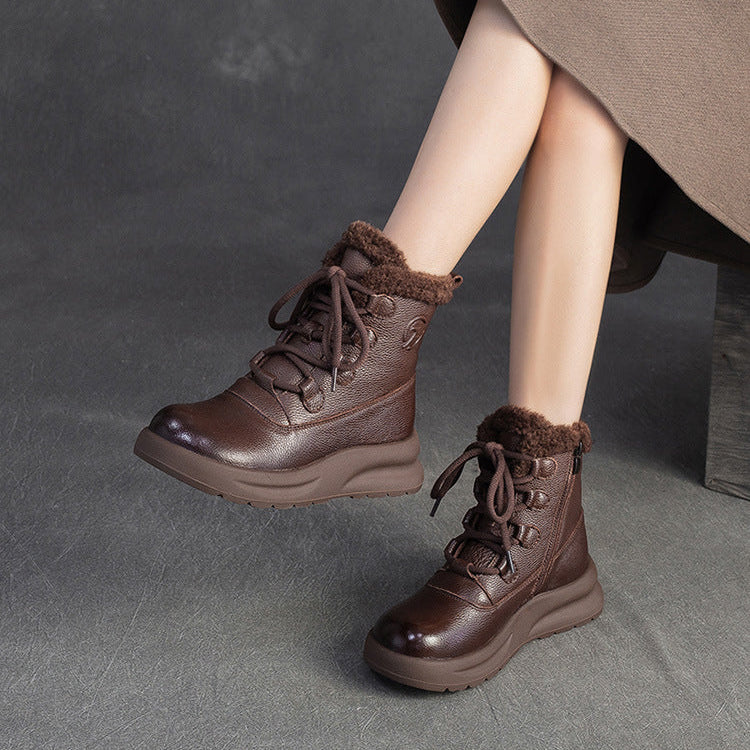 Botas de nieve cálidas de piel con pelo para mujer