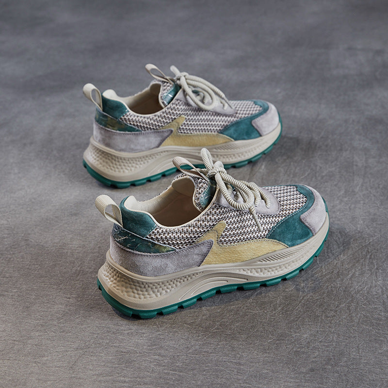 Women Fashion Breathable Mesh Leather Casual Sneakers-RAIIFY