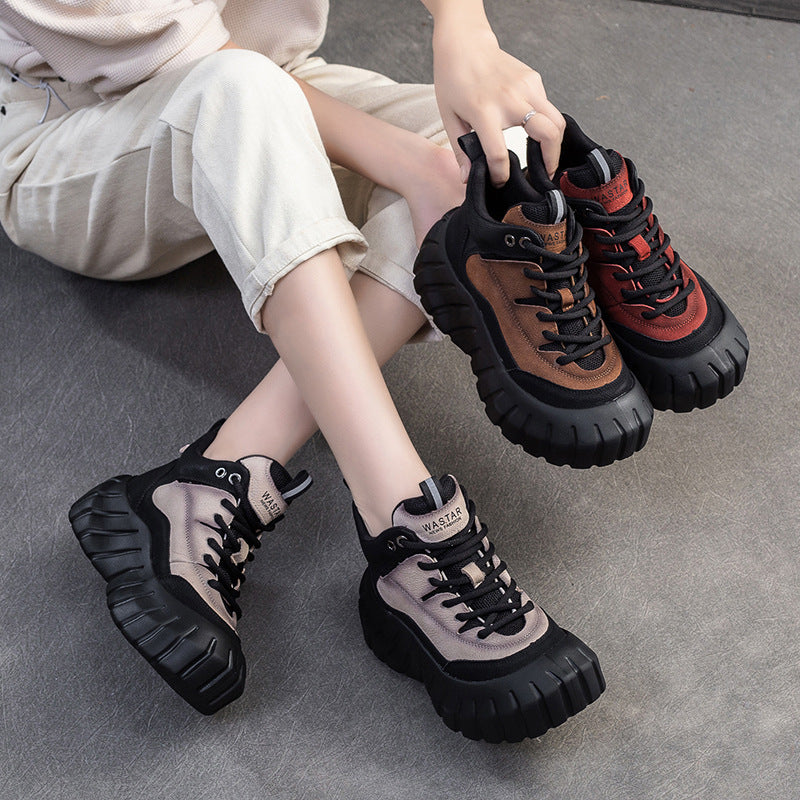 Women Fashion Leather Casual High-Top Platform Sneakers-RAIIFY