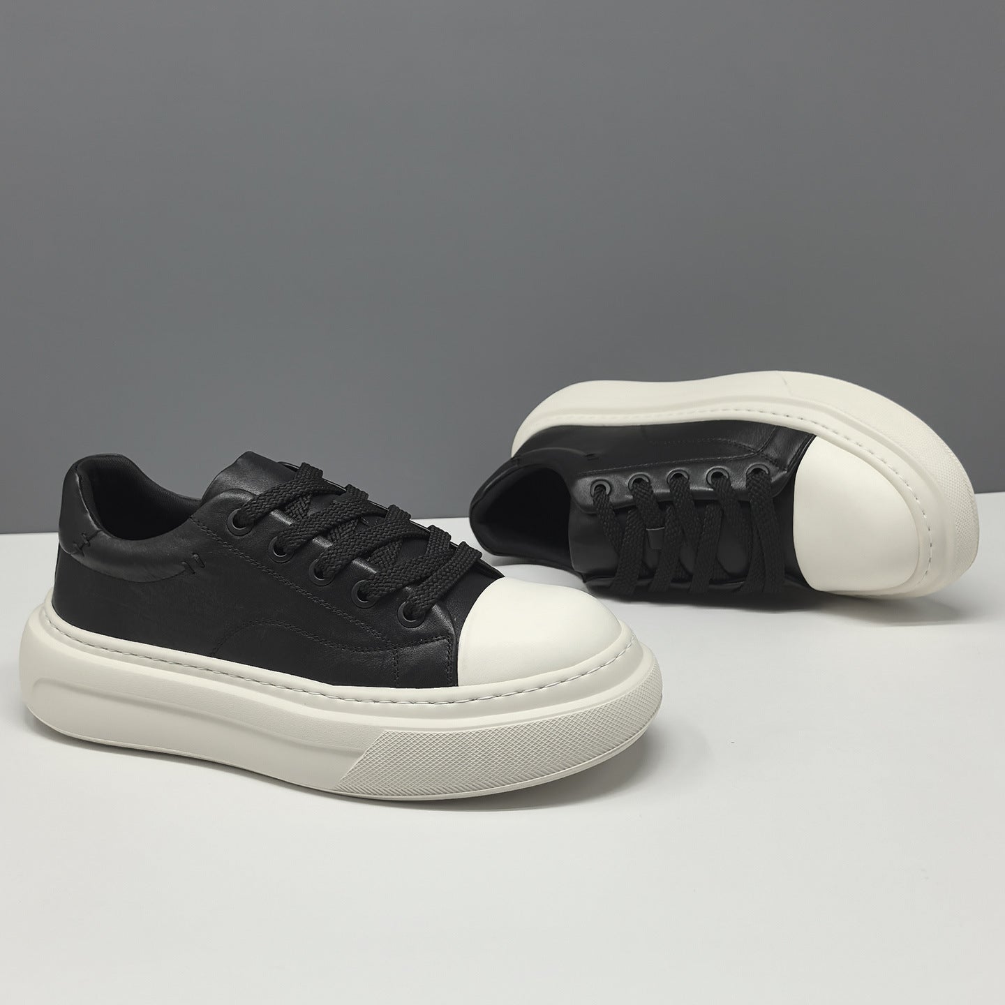 Men's Fashion Plain Leather Casual Court Sneakers-RAIIFY