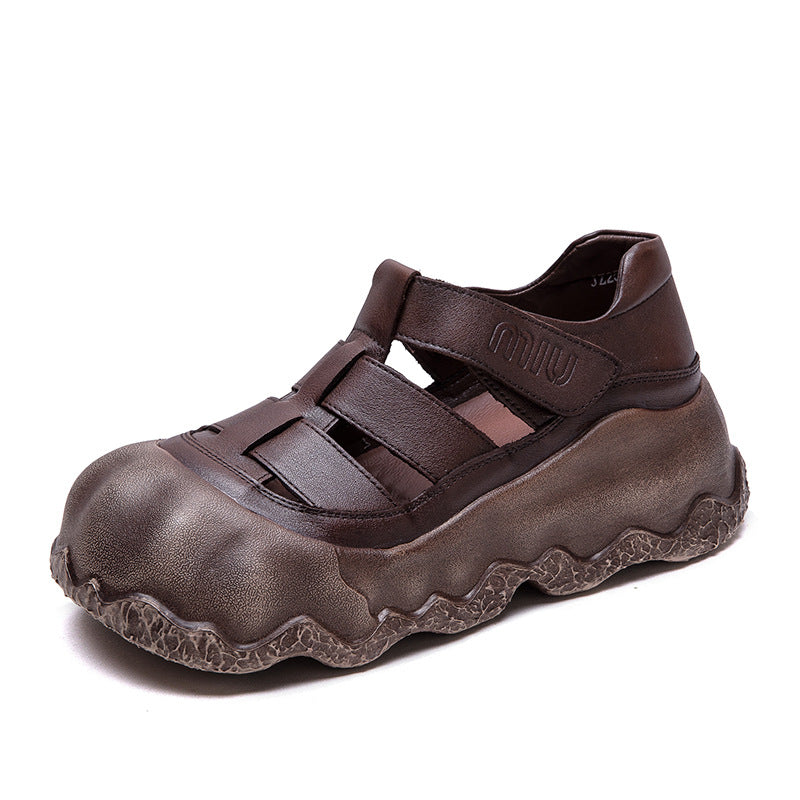 Women Vintage Hollow Leather Thick Soled Casual Sandals-RAIIFY