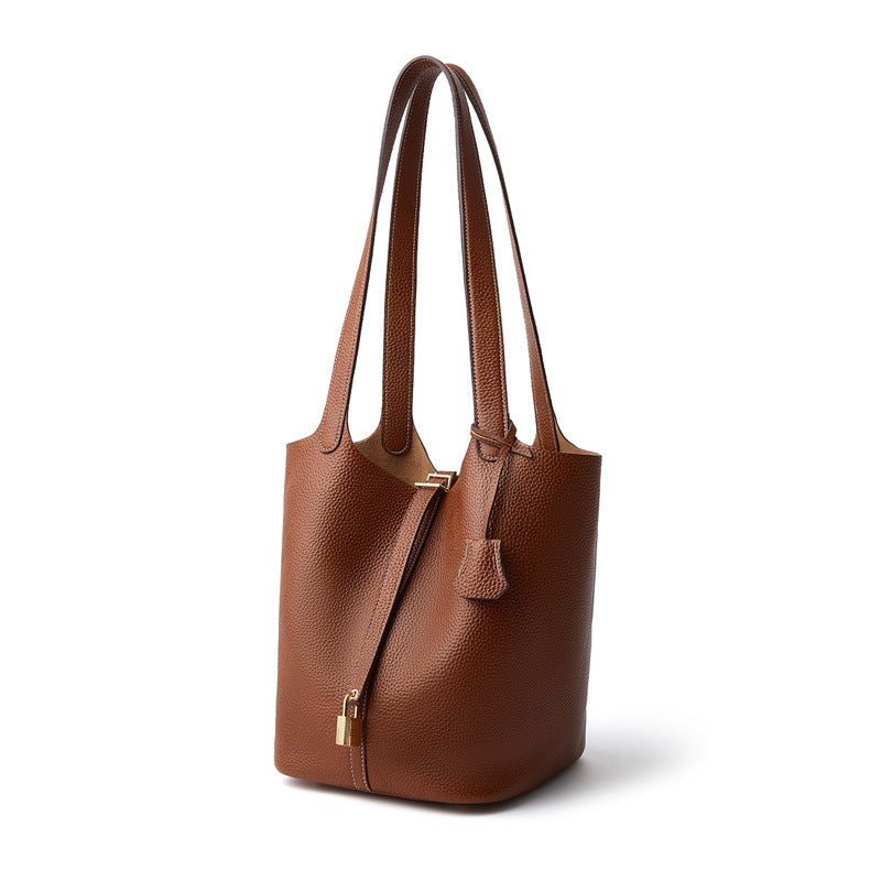 Women's Fashion Plain Leather Bucket Bag-RAIIFY
