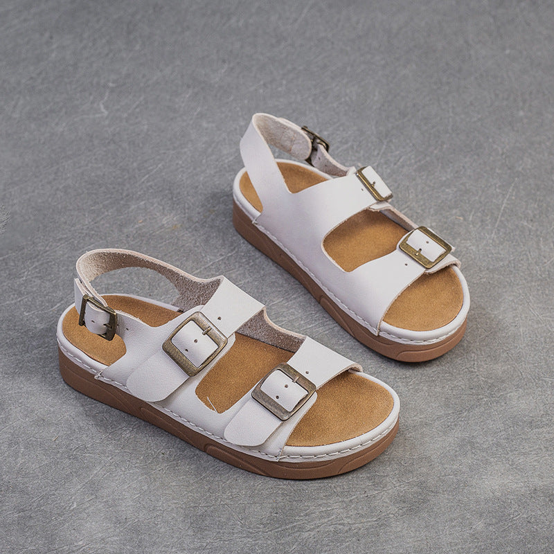 Women Retro Leather Flat Casual Buckle Sandals-RAIIFY