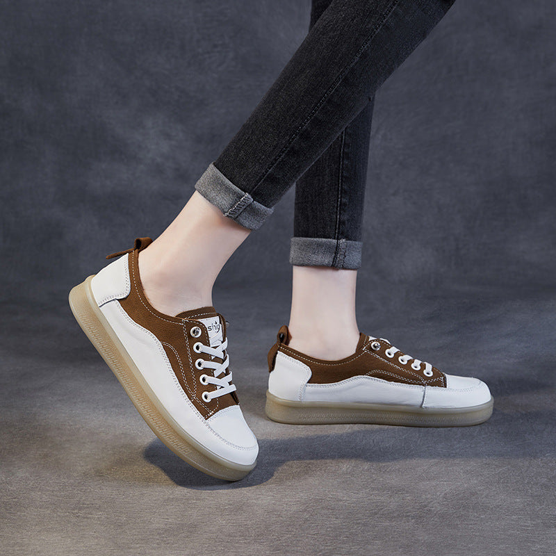 Women Fashion Patchwork Leather Flat Casual Shoes-RAIIFY