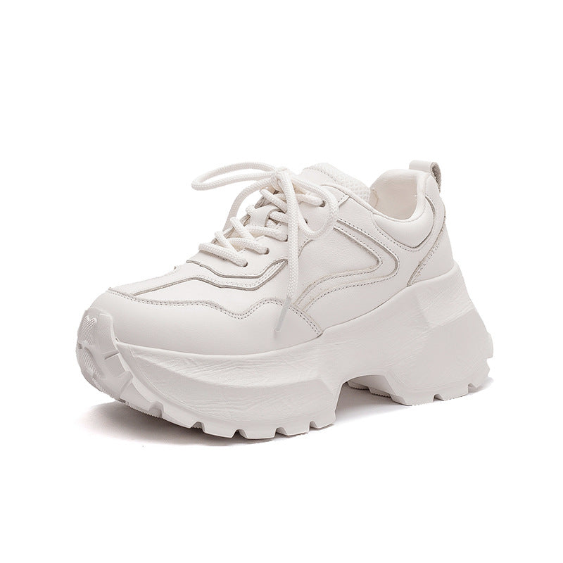Women's Plain Quilted Leather Chunky Platform Sneakers-RAIIFY