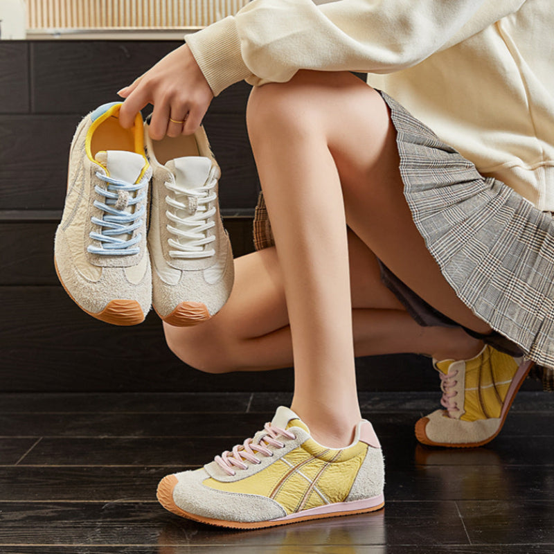 Women's Fashion Leather Flat Casual Training Sneakers-RAIIFY