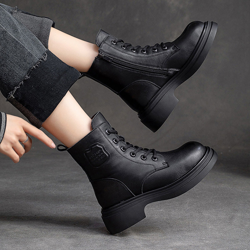 Women Winter Classic Leather Wool Furred Winter Boots-RAIIFY