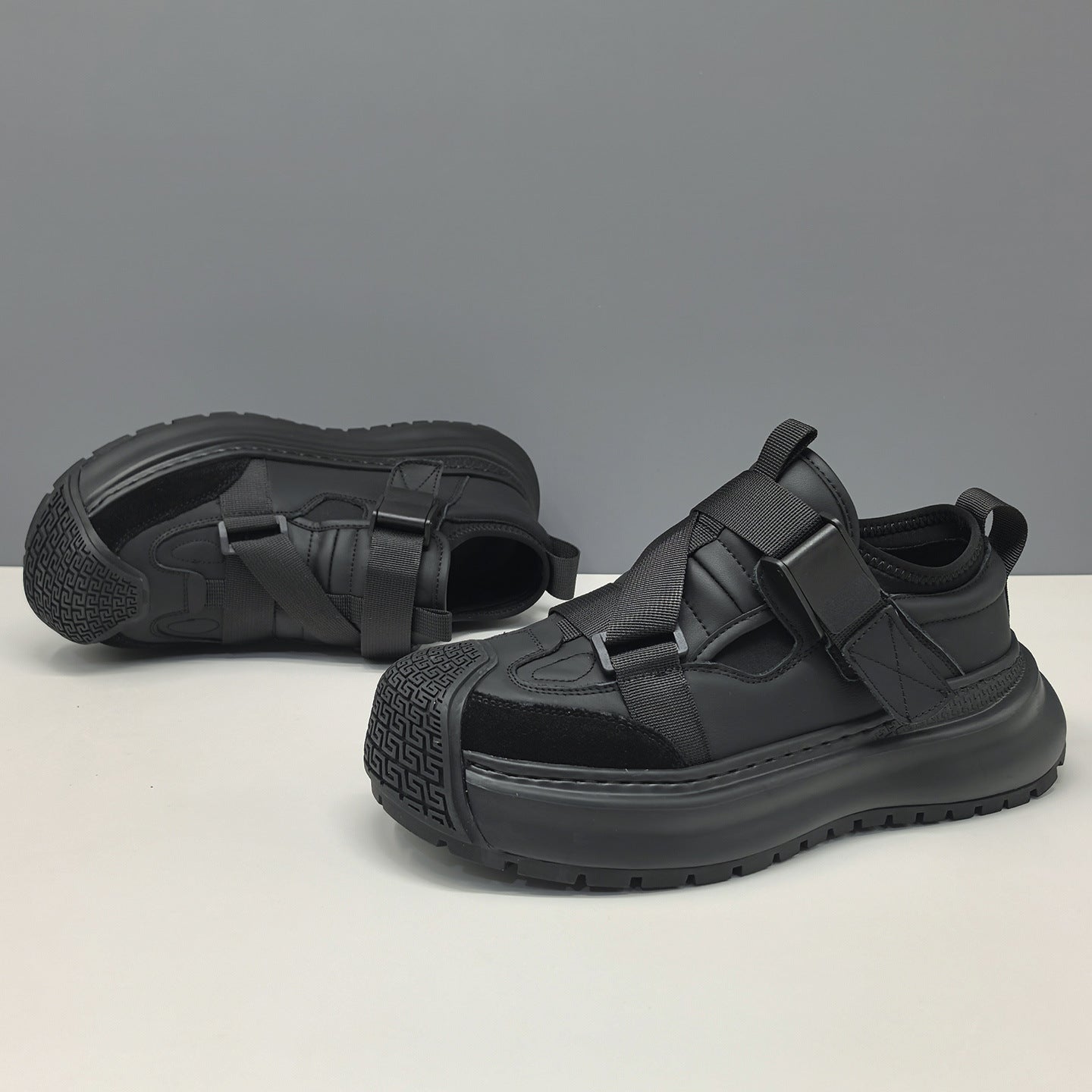 Men's Leather Minimalist Buckle Thick Soled Casual Shoes-RAIIFY