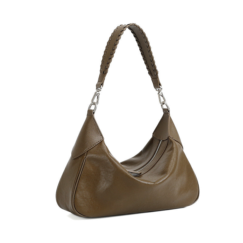 Women’s Retro Plain Soft Leather Retro Shoulder Hobo Bag-RAIIFY