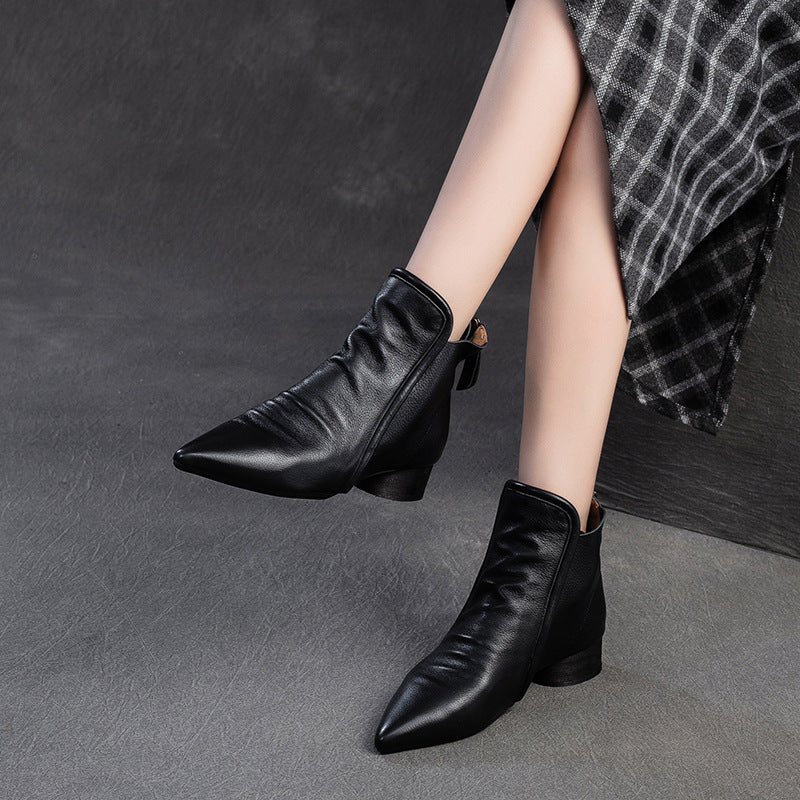 Women's Vintage Soft Leather Pointed Toe Ankle Boots-RAIIFY