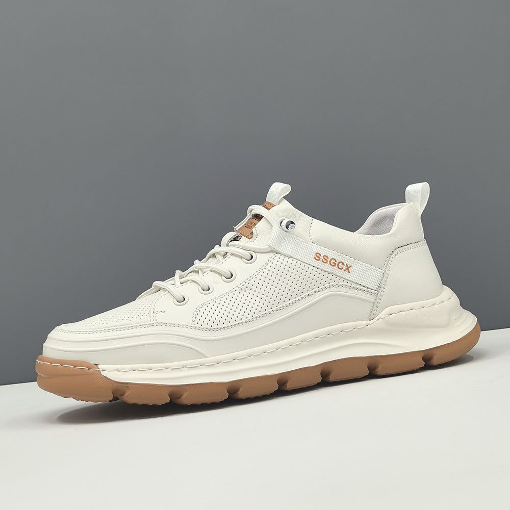 Men Fashion Breathable Plain Leather Elastic Lace Casual Shoes-RAIIFY