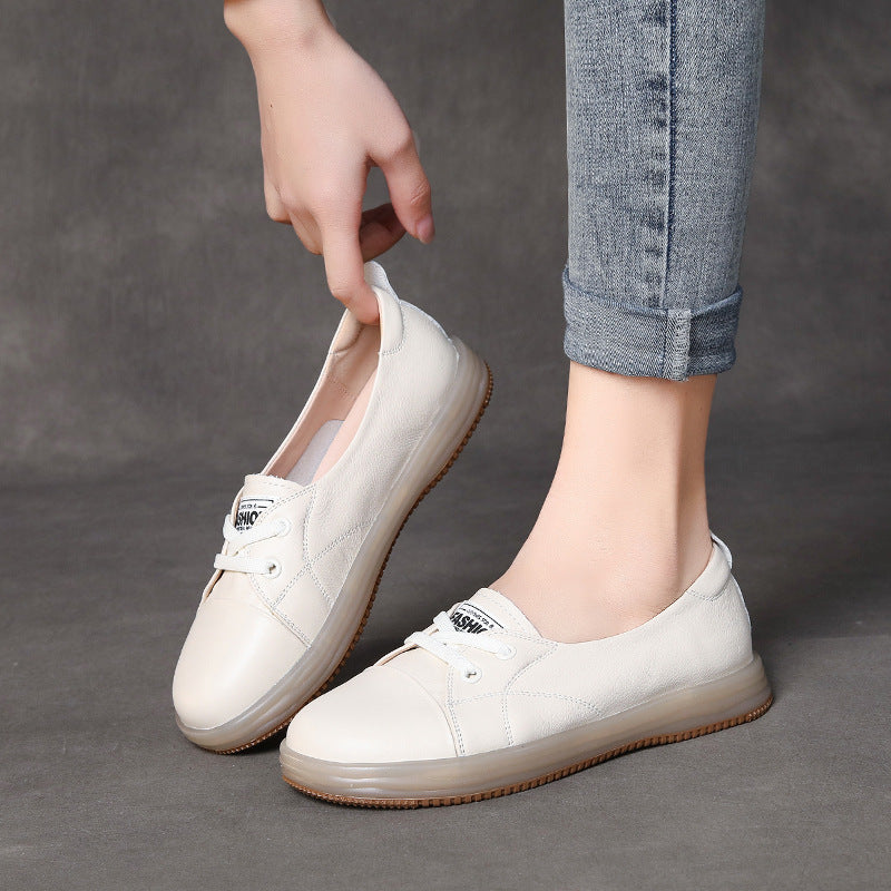 Women Minimalism Leather Soft Flats Shoes-RAIIFY