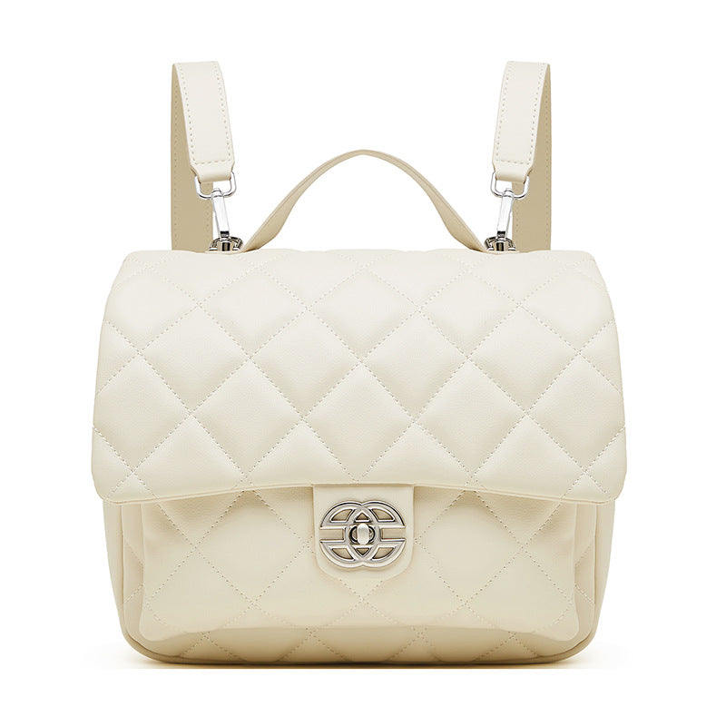 Women's Plain Quilted Leather Mini Backpack Handbag-RAIIFY