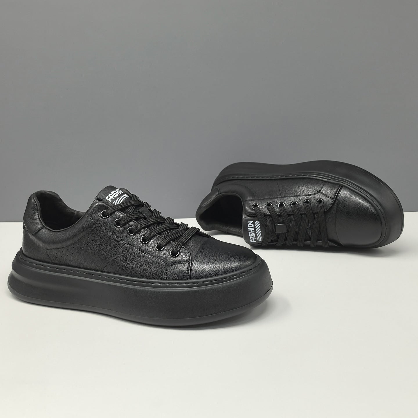 Men's Plain Leather Fashion Casual Flat Sneakers-RAIIFY