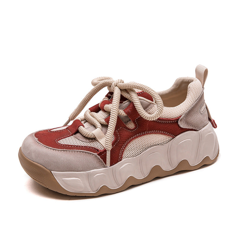 Women Fashion Color Matching Leather Breathable Casual Shoes-RAIIFY